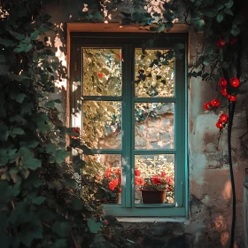 Window with Flowers and Ivy