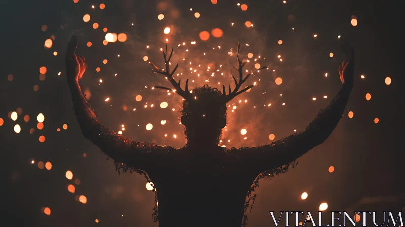 Dark Silhouette with Antlers and Bokeh AI Image