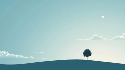 Solitary Tree on Hill Serene Landscape