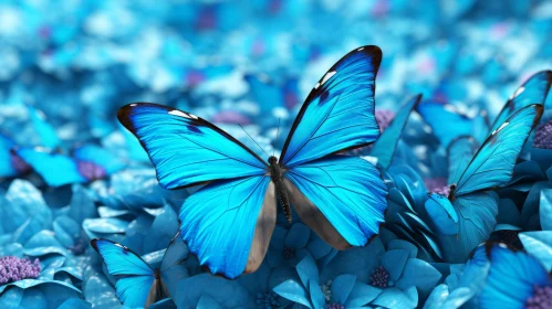 Blue Butterfly on Floral Backdrop: A Study in Blue and Aquamarine
