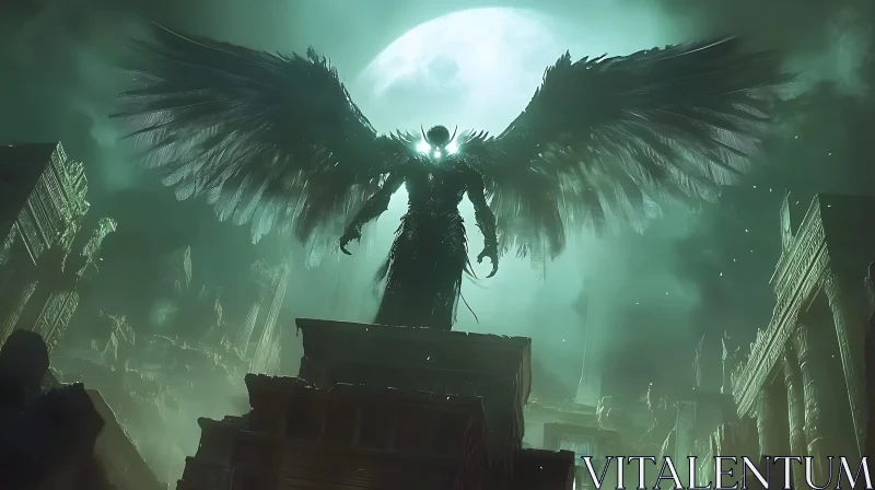 Winged Guardian in Moonlight AI Image