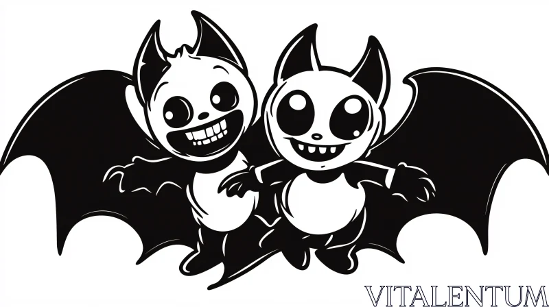 AI ART Playful Bat Duo Halloween Art