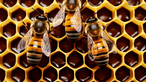 Captivating Macro Shot of Bees on Honeycomb
