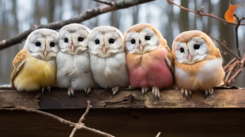 Colorful Barn Owls on Stump - Soft Focus and Warm Palette