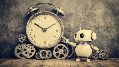 Mechanical Dreams: Robot with Vintage Clock