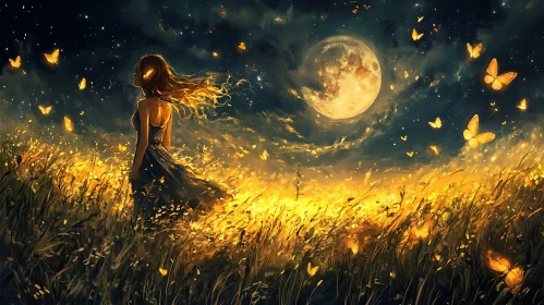 Golden Butterflies under Moonlight