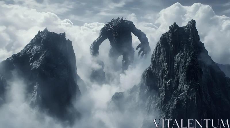 AI ART Colossal Monster in Misty Mountains