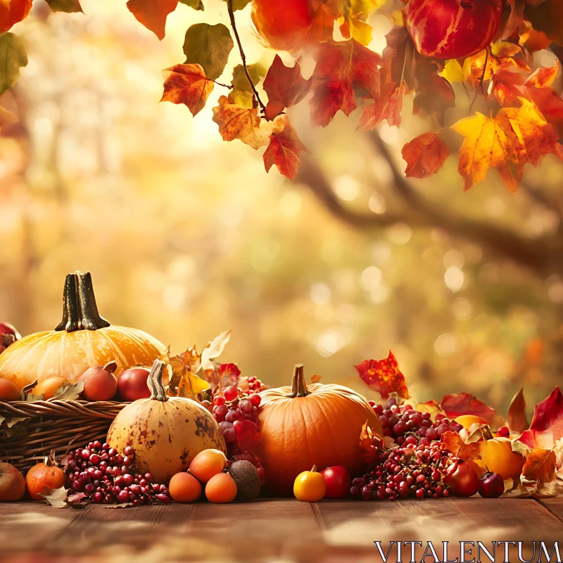 Fall Still Life with Pumpkins and Grapes AI Image