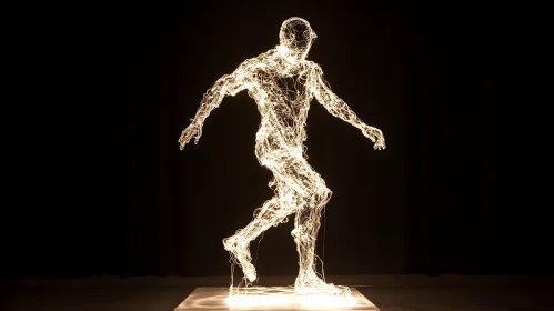 Glowing Figure Art: Wireframe Sculpture