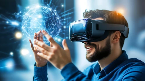 Man in VR Headset Connecting to Network