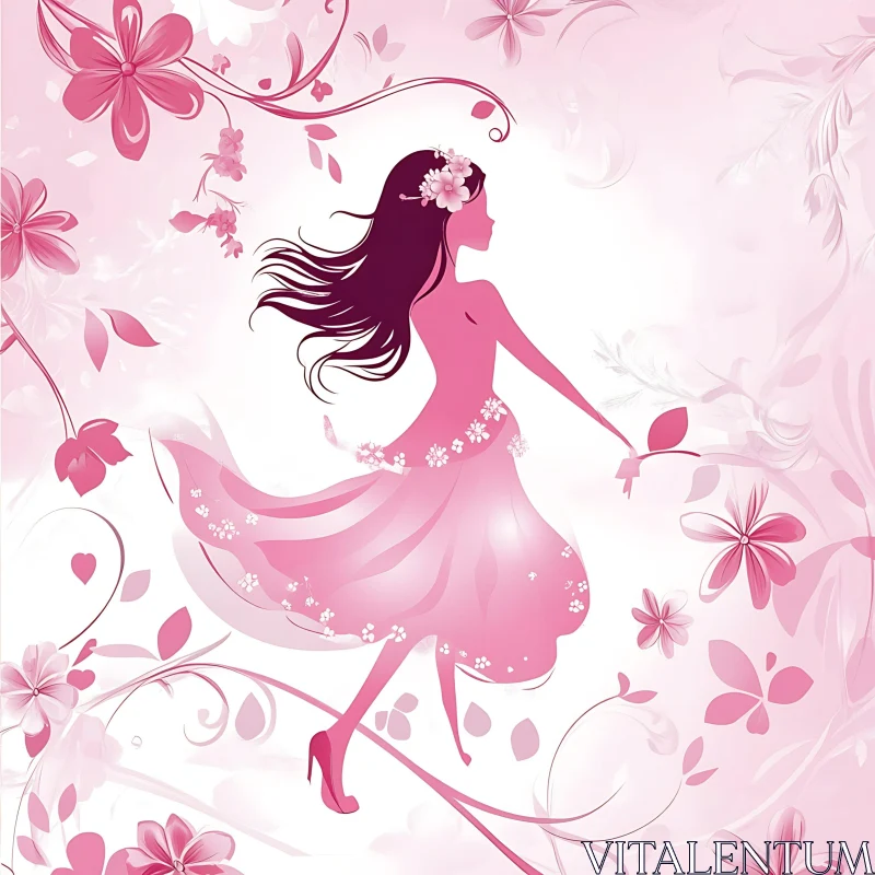 Pink Floral Silhouette AI Image