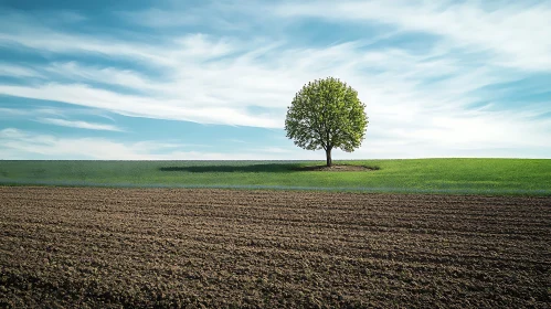 Lone Tree Landscape with Blue Sky