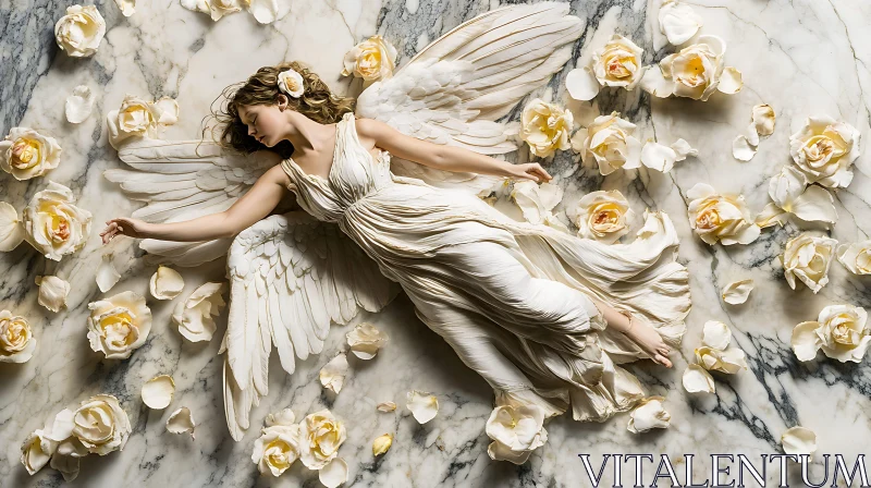 Angel with Roses on Marble AI Image