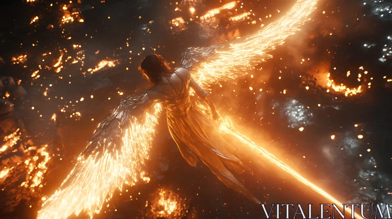 Angel Warrior Descending into Fire AI Image