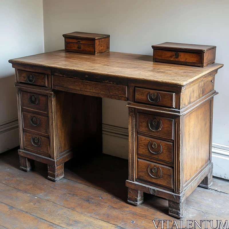 AI ART Old-fashioned Desk with Drawers and Boxes