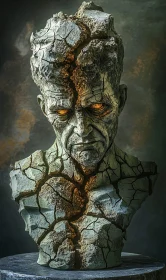 Cracked Stone Monster Bust