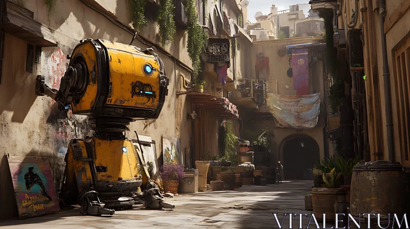 AI ART Urban Robot in Ancient Alleyway