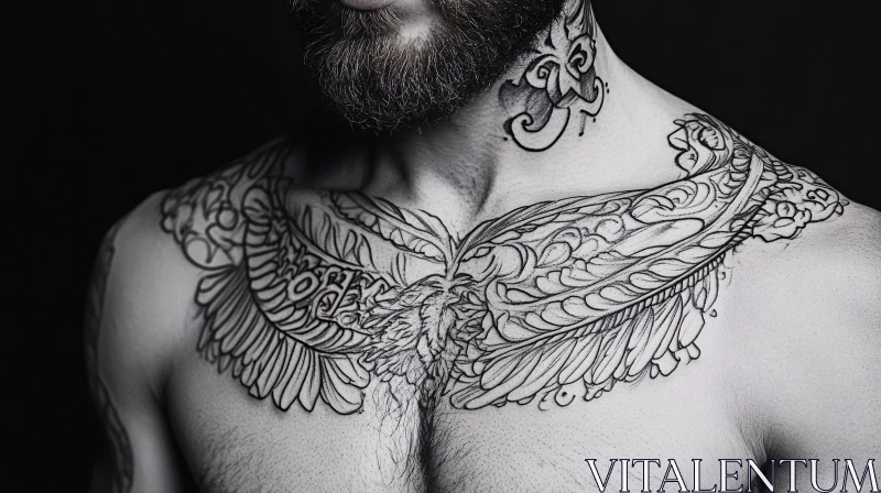 Elaborate Black and Grey Chest Tattoos AI Image