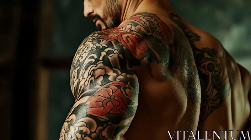 Muscular Man with Full-Sleeve Tattoo AI Image