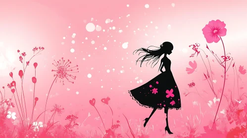 Silhouette in Pink Floral Garden