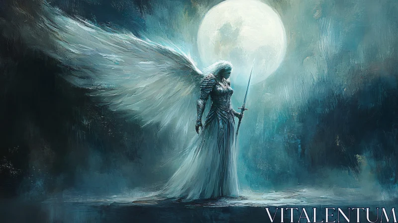 AI ART Guardian Angel Under the Moon