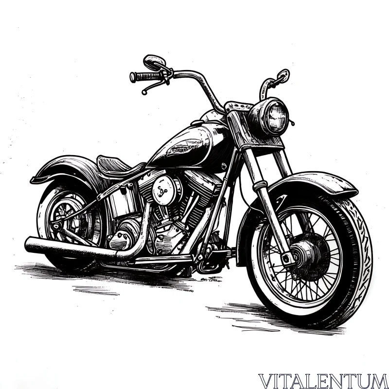 Monochrome Motorcycle Drawing - Vintage Vehicle Design AI Image