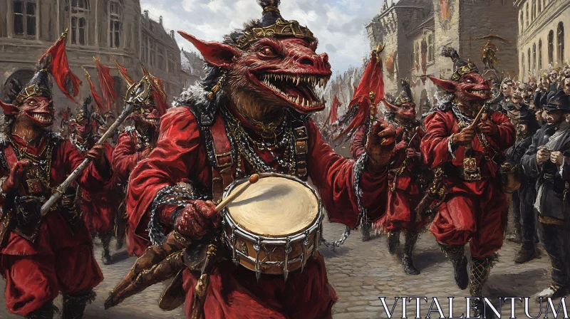 Dragon Kin Marching Band in Town AI Image