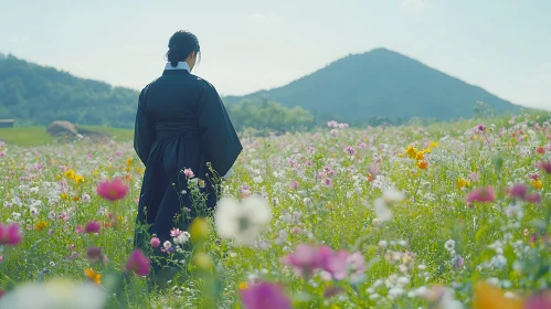 Person in Hanbok in Flower Field