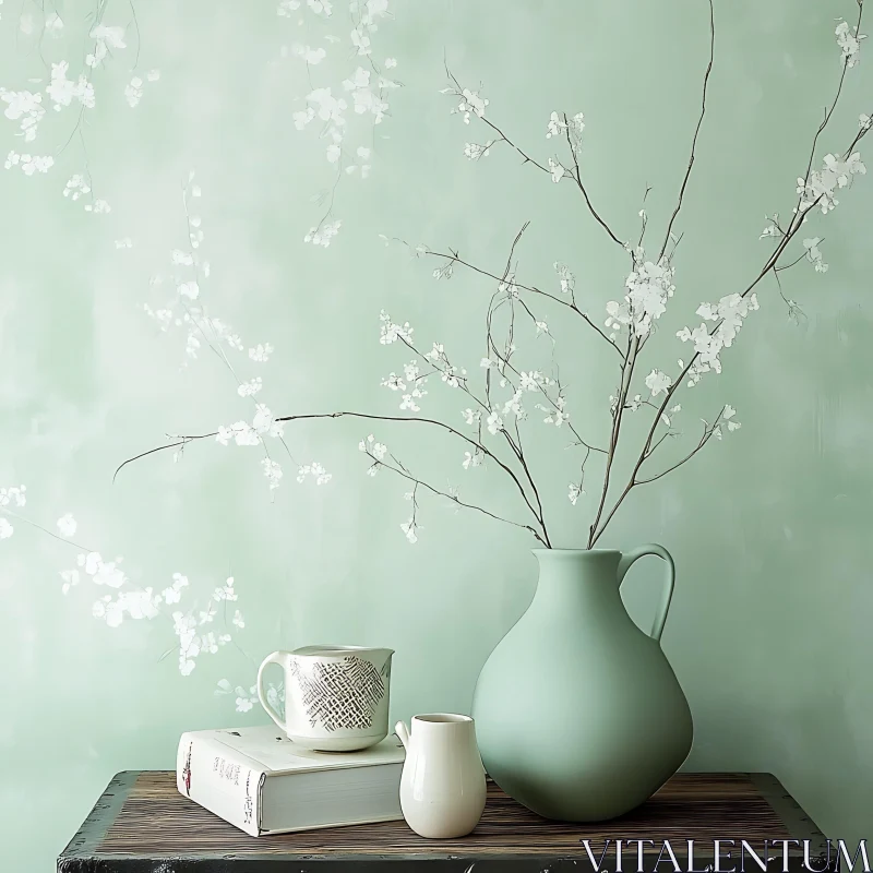 AI ART Floral Still Life with Vase and Mug