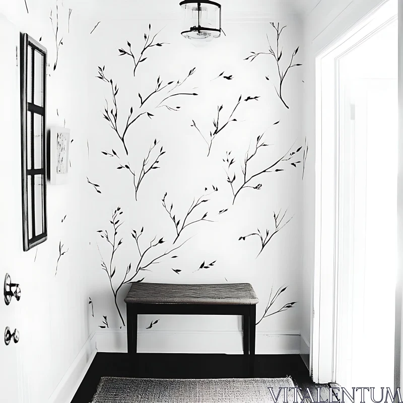 AI ART Minimalist Hallway with Nature-Inspired Decor