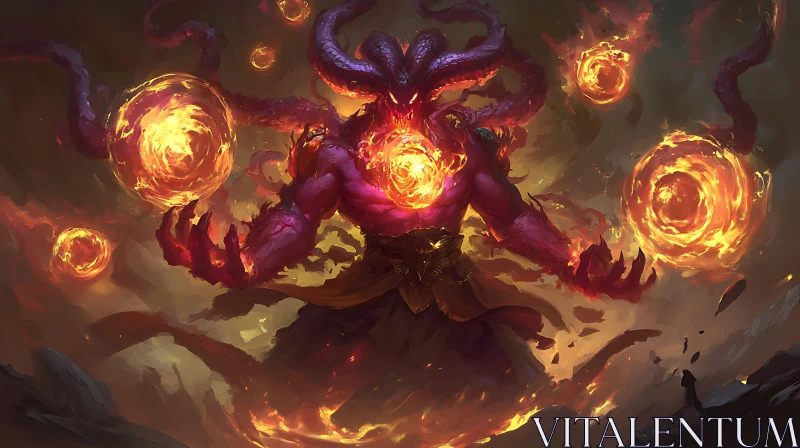 AI ART Fiery Demon Conjuring Magic Orbs