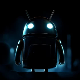 Futuristic Android Robot in the Dark