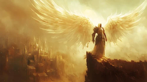 Winged Guardian Overlooking Ancient City