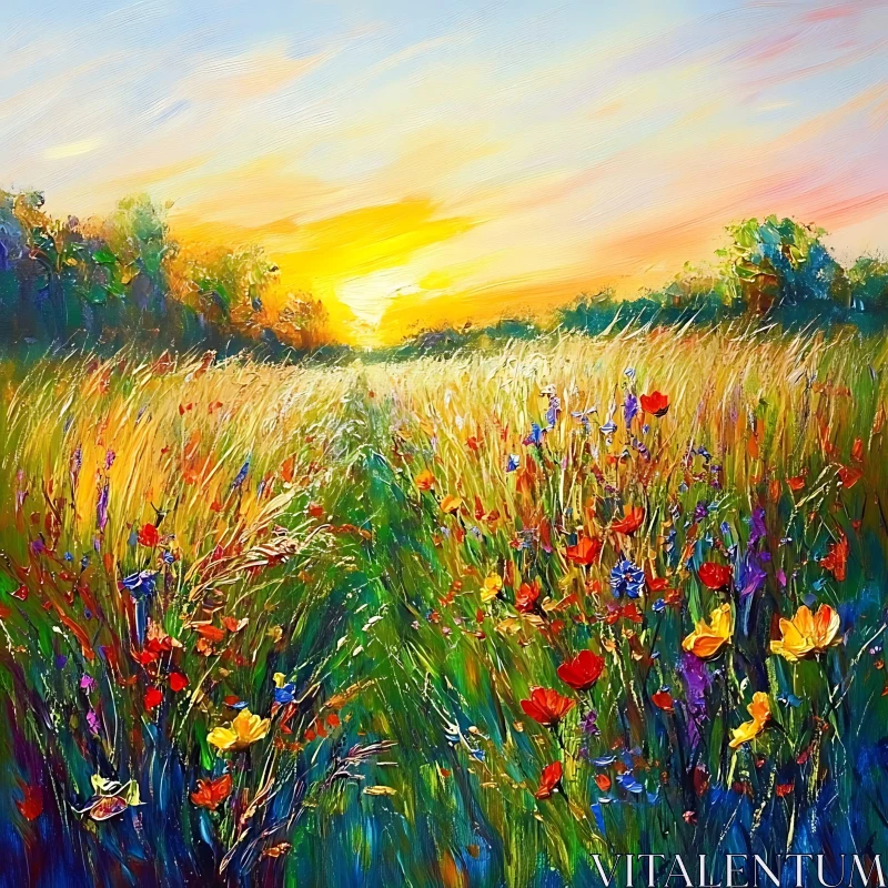 AI ART Painted Meadow at Sunset