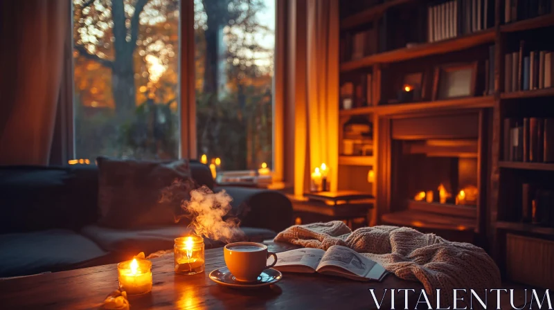 Candlelit Reading Nook AI Image