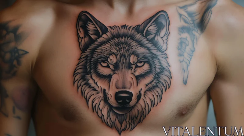 Realistic Wolf Tattoo Art on Chest AI Image