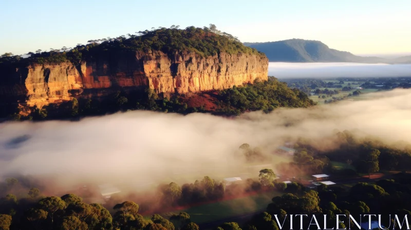 Enchanting Australian Landscape: Mist, Sunlight, and Majestic Mountains AI Image