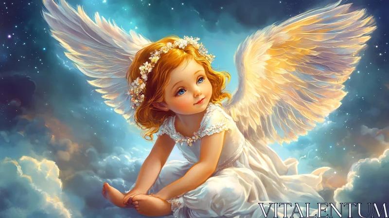 AI ART Heavenly Angelic Child with Glowing Wings