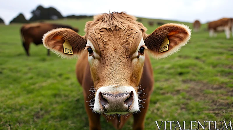 Brown Cow Stares Intently AI Image