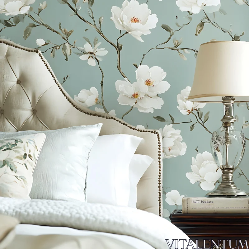 AI ART Cozy Bedroom Interior with Floral Design