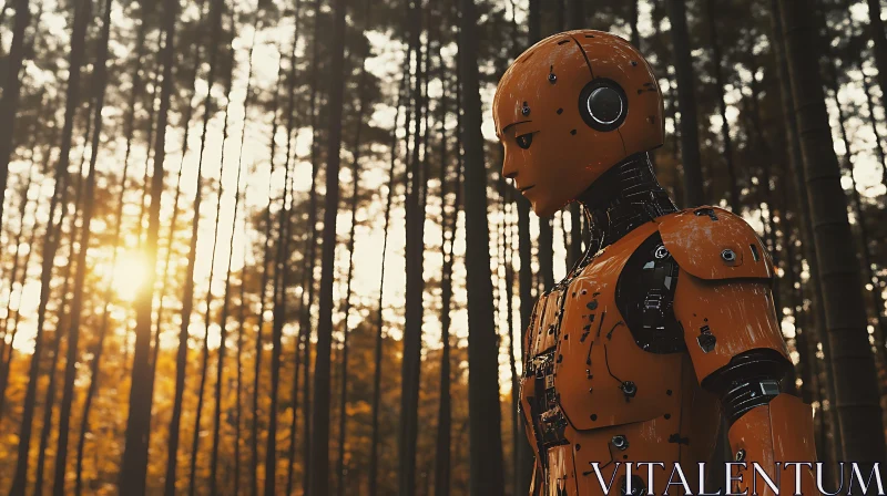 Forest Sunset with Robot AI Image