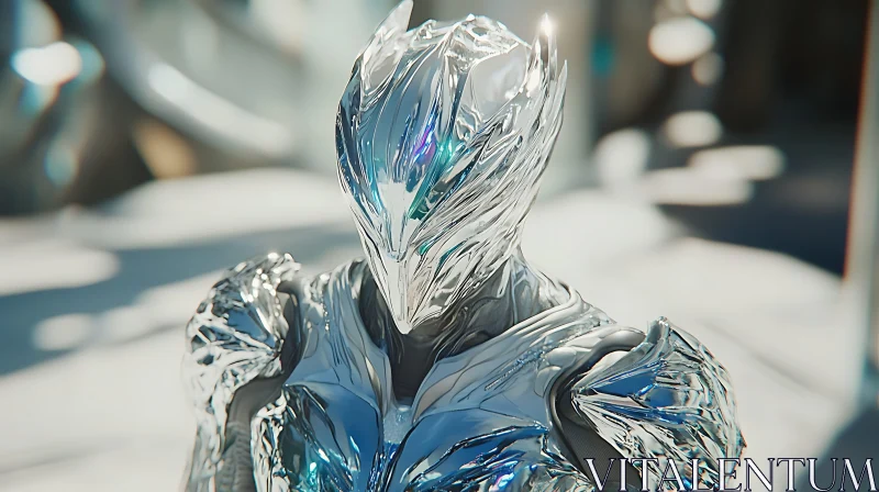 Sleek Metallic Figure in Silver Armor AI Image