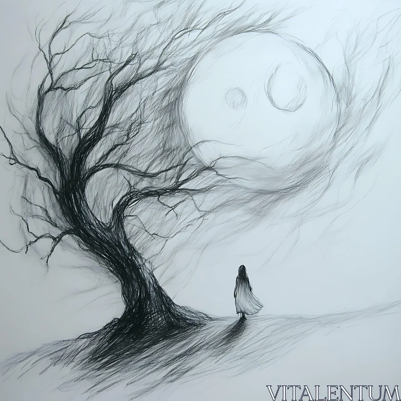 AI ART Monochrome Drawing of a Lonely Woman