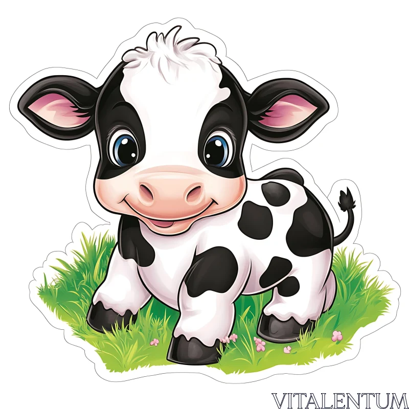 Cute Cartoon Cow with Big Blue Eyes AI Image