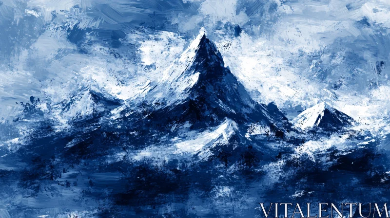 AI ART Blue Toned Abstract Mountain Landscape