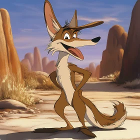 Animated Coyote Character in Desert