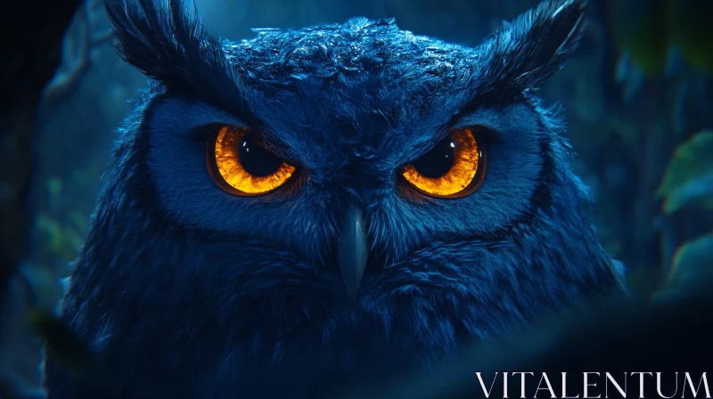 Owl's Gaze in the Night AI Image