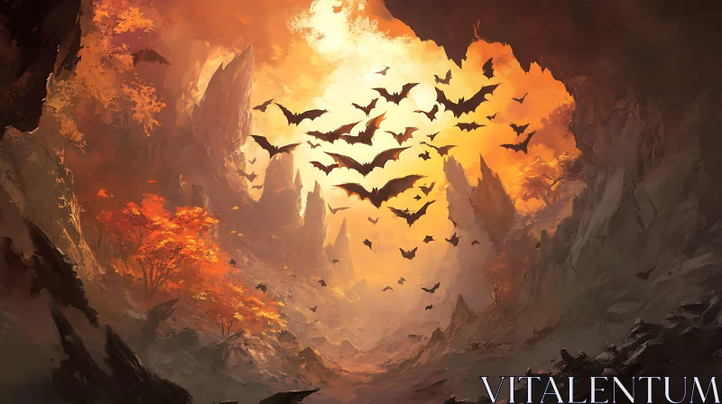 Bats Flying in Cave at Dusk AI Image