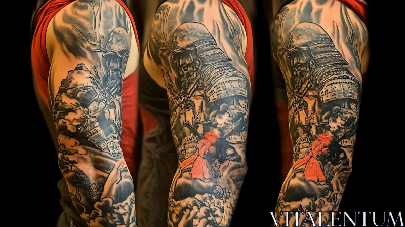 Fierce Samurai Helmet Tattoo Sleeve AI Image