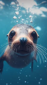 Seal Face with Whiskers in Ocean